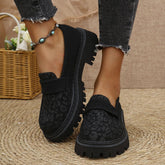 Leopard Round Toe Platform Slip-Ons Black OutfitFlow