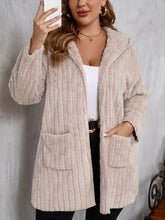 Plus Size Open Front Long Sleeve Hooded Fuzzy Jacket Dust Storm OutfitFlow