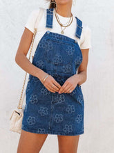 Flower Wide Strap Denim Overall Dress with Pockets Peacock Blue OutfitFlow