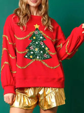 Christmas Tree Round Neck Sweatshirt Red OutfitFlow