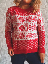 Snowflake Pattern Long Sleeve Sweater Red OutfitFlow