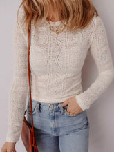 Sheer Lace Long Sleeve Cropped Top White OutfitFlow