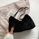 Faux Fur Removable Strap Shoulder Bag Black One Size OutfitFlow