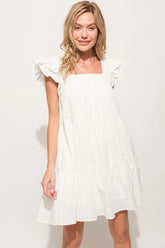 And The Why Origami Pleating Ruffled Sleeve Tiered Dress Off White OutfitFlow