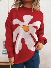 Flower Dropped Shoulder Sweater Red One Size OutfitFlow
