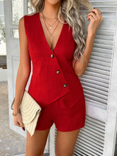 Devine Button Down Sleeveless Top and Shorts Set Scarlet OutfitFlow