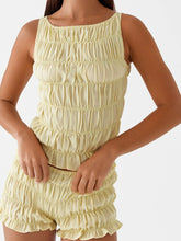 Ruched Texture Tank and Shorts Two-Piece Set Light Yellow OutfitFlow