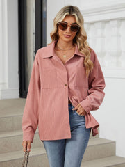 Button Up Long Sleeve Shirt with Breast Pockets OutfitFlow