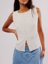 Button Down Round Neck Sweater Vest White One Size OutfitFlow