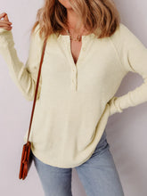 Textured Knit Half Buttons Henley Top Oatmeal OutfitFlow