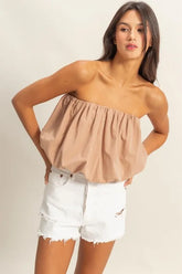HYFVE Trendy Strapless Bubble Top DARK TAUPE OutfitFlow