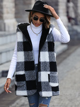 Plaid Hooded Vest with Pockets Black OutfitFlow