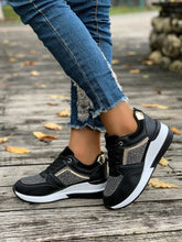 Lace-Up Rhinestone Wedge Sneakers Black OutfitFlow