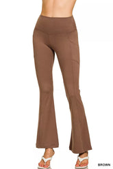 Zenana Brushed Dty Microfiber Flare Pants BROWN OutfitFlow