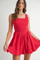 MABLE Poplin Square Neckline Bubble Mini Dress RED OutfitFlow