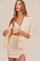 MABLE 3 Pieces Sweater Set with Crop Cami, Mini Skirt, Cardigan Ivory OutfitFlow