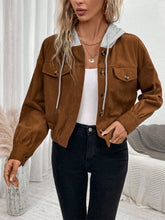 Button Up Drawstring Hooded Jacket Brown OutfitFlow