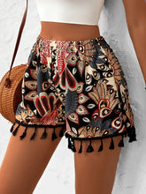 Paisley Print Tassel Hem Shorts Black OutfitFlow