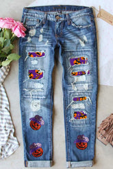 Distressed Sequin Pumpkin Jeans Medium OutfitFlow