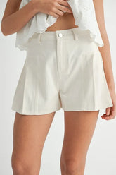 MABLE Pleated High Waist Twill Shorts Ecru OutfitFlow