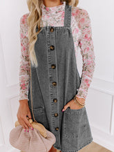 Wide Strap Button Down Denim Overall Dress Gray OutfitFlow