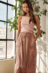 ADORA Drawstring Sleeveless Washed Dress MAUVE OutfitFlow