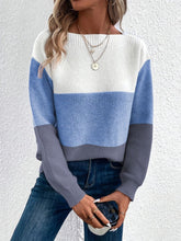 Color Block Boat Neck Sweater Light Blue One Size OutfitFlow