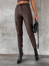 Drawstring Pants with Pockets Chocolate OutfitFlow