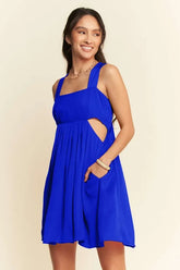 Davi & Dani Washed Satin Cutout Skirt Bandeau Mini Dress Cobalt OutfitFlow