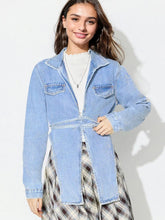 Asymmetric Slit Collared Neck Long Denim Top Medium OutfitFlow