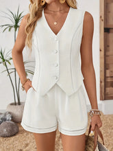 Button Up Vest and Shorts Set White OutfitFlow