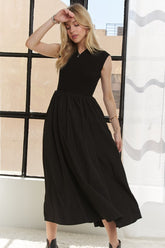 ADORA V-Neck Cap Sleeve Dress Black OutfitFlow