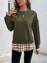Plaid Long Sleeve Sweatshirt Army Green OutfitFlow