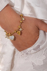 Titanium Steel Inland Zircon Heart Charm Bracelet Gold One Size OutfitFlow