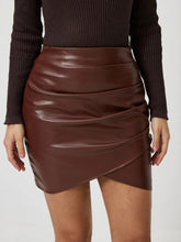 Ruched Asymmetrical Hem Skirt Brown OutfitFlow