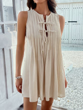 Devine Pleated Sleeveless Mini Dress Beige OutfitFlow