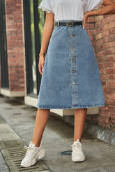 Button Front A-Line Denim Skirt Medium OutfitFlow