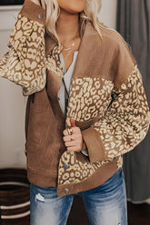 Leopard Button Up Drop Shoulder Jacket Camel OutfitFlow