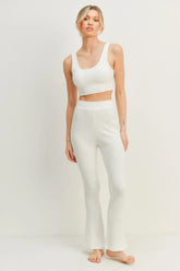 Kimberly C Waffle Tank and High Waist Flare Pants Set White OutfitFlow