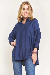 ADORA Button Down Linen Shirt NAVY OutfitFlow