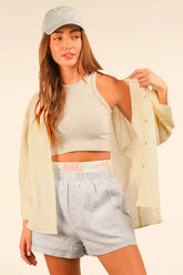 VERY J Dolman Sleeve Button Down Gauze Shirt White OutfitFlow