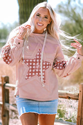 Drawstring Star Long Sleeve Hoodie Dusty Pink OutfitFlow