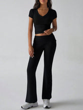 Devine V-Neck Top and Bootcut Leggings Set Black OutfitFlow