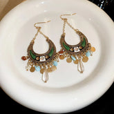 Rhinestone Resin Alloy Dangle Earrings Dark Green One Size OutfitFlow