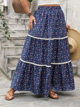 Plus Size Floral Elastic Waist Maxi Skirt Dark Blue OutfitFlow