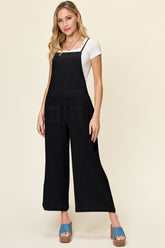 Double Take Full Size Texture Sleeveless Wide Leg Overall Black OutfitFlow