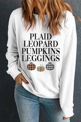 Letter Graphic Round Neck Long Sleeve Sweatshirt White OutfitFlow