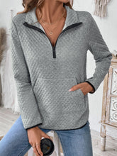Perfee Texture Half Zip Long Sleeve Sweatshirt Gray OutfitFlow