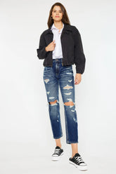 Kancan High Rise Distressed Mom Fit Jeans DARK OutfitFlow