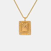 Stainless Steel Inlaid Rhinestone Rectangle Shape Pendant Necklace Gold One Size OutfitFlow